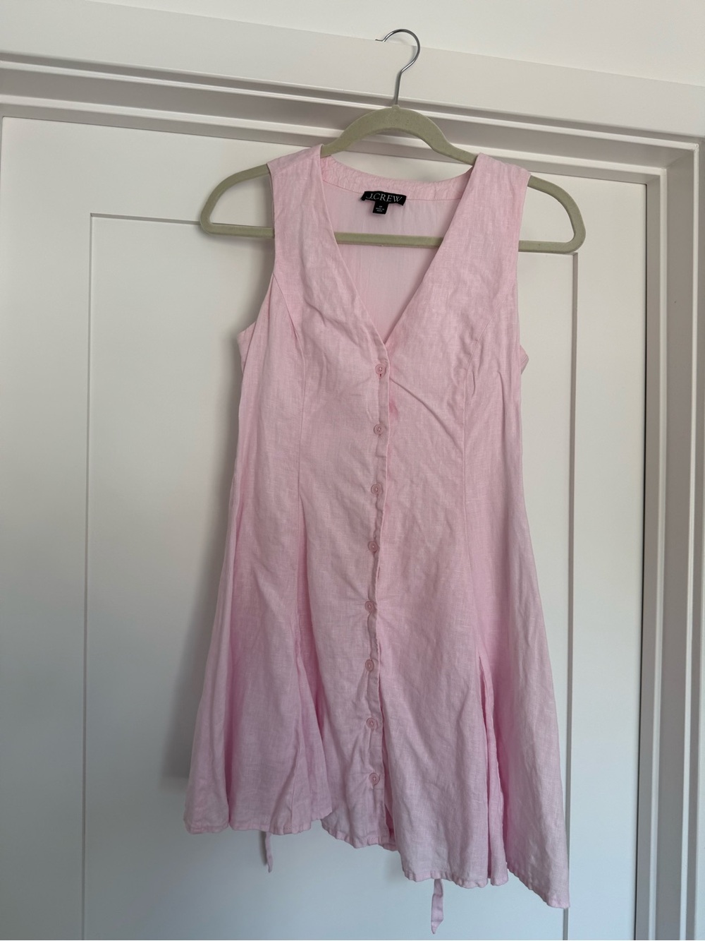 J. Crew Linen Light Pink Sleeveless Button-Front Mini Dress